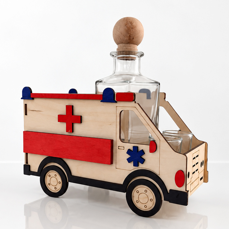 Karafka Ambulans z grawerem na butelce i 6 kieliszkami