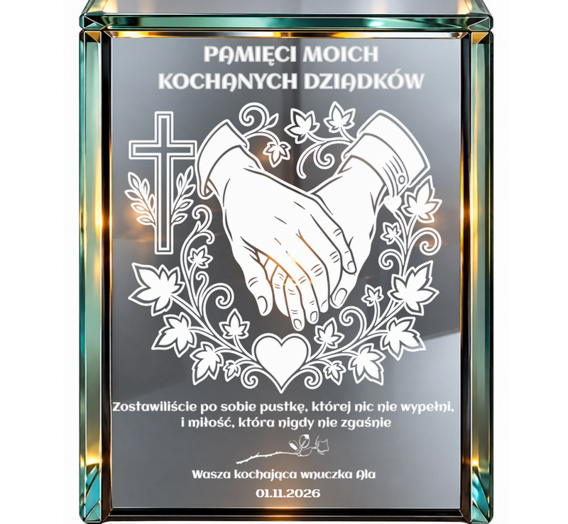 Personalizowany lampion lustrzany 3D LED dla Dziadków z grawerem – „Pamięci moich kochanych Dziadków”