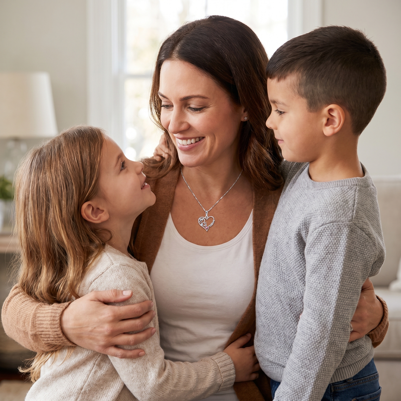 Dzień Mamy: srebrny naszyjnik Mama mix kolorów z dedykacją