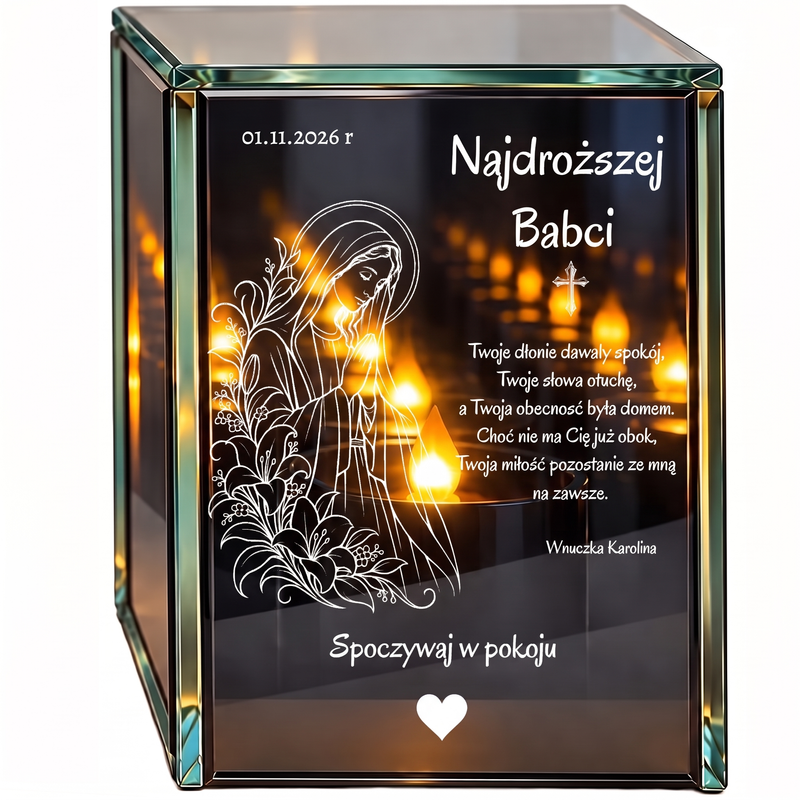 Personalizowany lampion lustrzany 3D LED dla Babci – grawerowana pamiątka z dedykacją i efektem nieskończonego płomienia