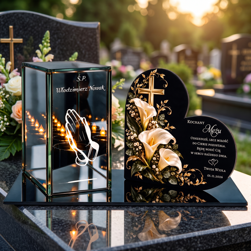 Personalizowany lampion lustrzany 3D LED z sercem dla Męża – pamiątka z dedykacją, krzyżem i kaliami