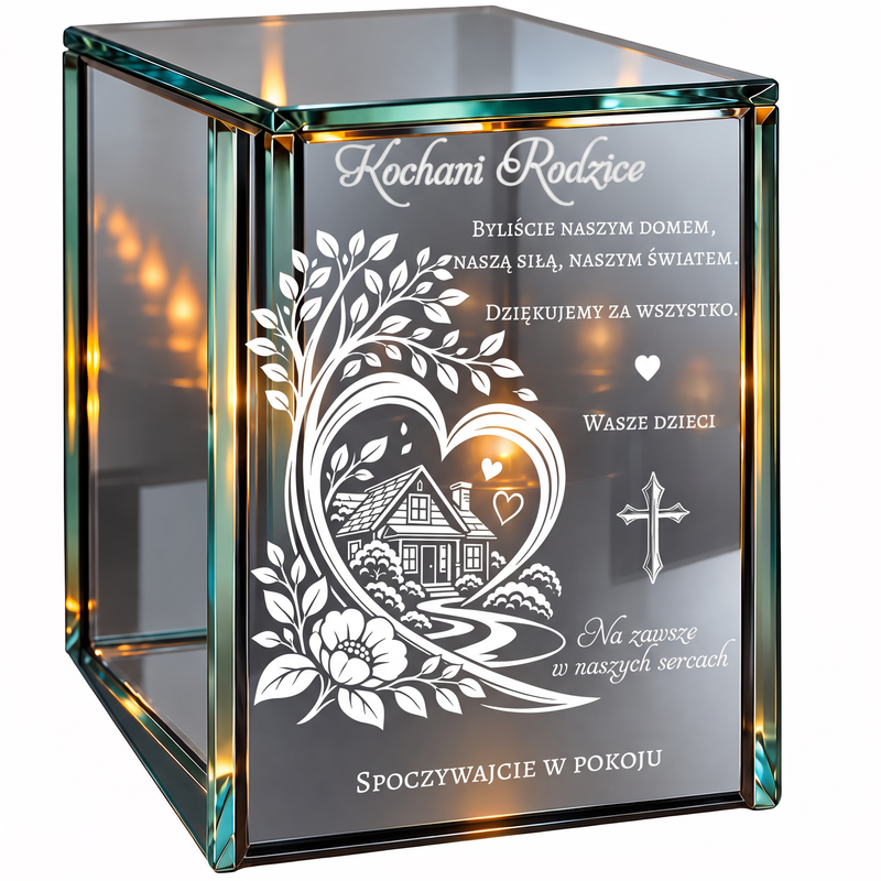 Personalizowany lampion lustrzany 3D LED dla Rodziców z grawerem – dom, serce i dedykacja „Kochani Rodzice”