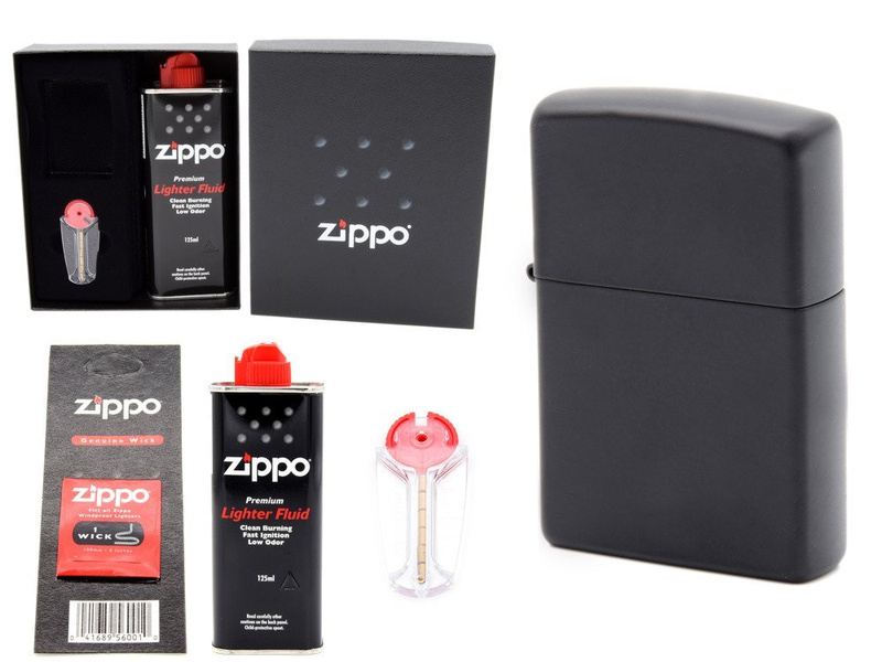 Zestaw Zippo 218 Black Matte Black Box z grawerem i benzyną