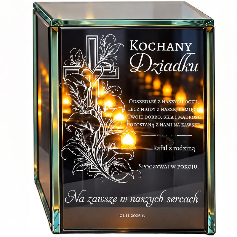 Personalizowany lampion lustrzany 3D LED dla Dziadka – pamiątka z dedykacją i efektem nieskończonego płomienia
