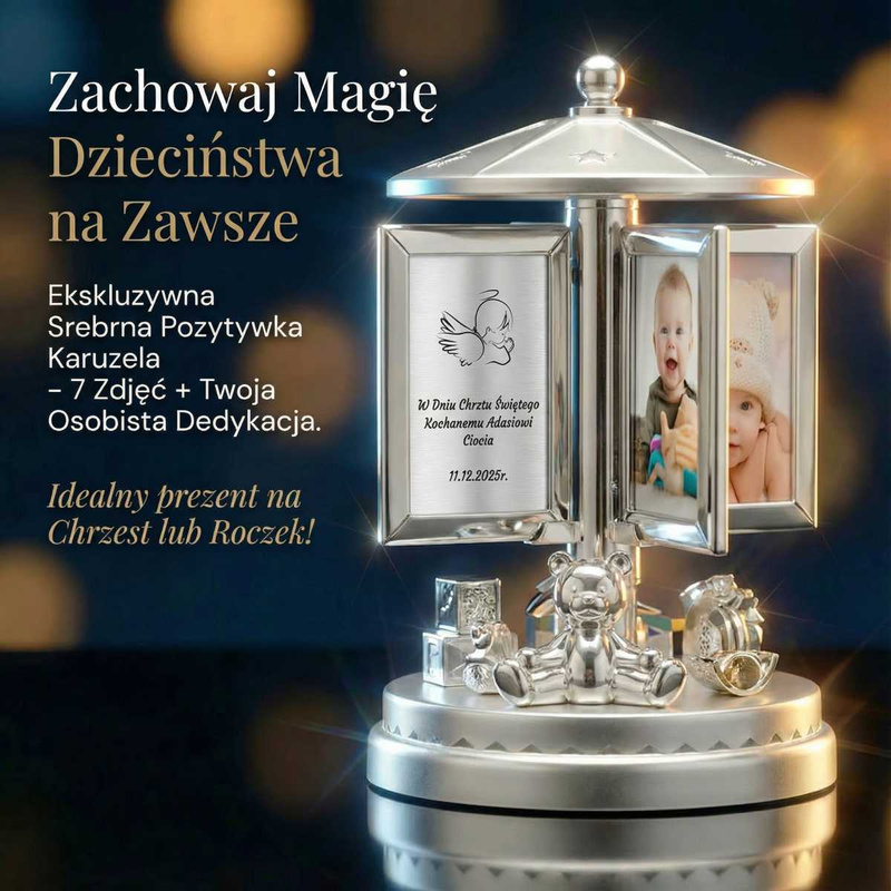 Duża karuzela z pozytywką na 7 zdjęć i tabliczką z dedykacją