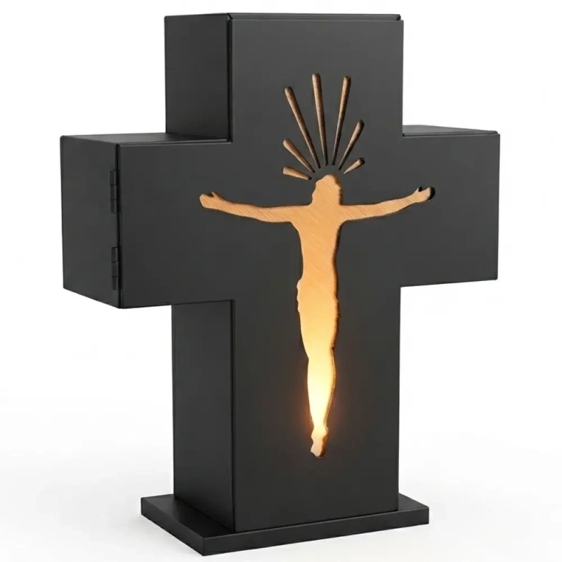 Personalizowany metalowy znicz 3D LED dla Babci – krzyż z grawerem laserowym