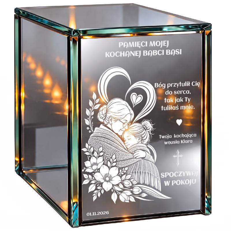 Personalizowany lampion lustrzany 3D LED dla Babci z grawerem – „Pamięci mojej kochanej Babci”