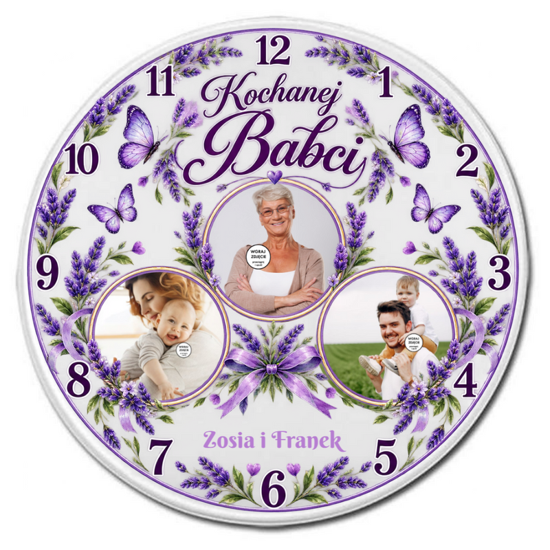 Personalizowany zegar ze zdjęciami dla Babci, Dziadka lub Babci i Dziadka 20cm