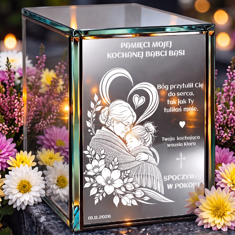 Personalizowany lampion lustrzany 3D LED dla Babci z grawerem – „Pamięci mojej kochanej Babci”