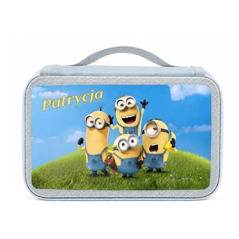 Piórnik czterokomorowy Minionki z imieniem – pojemny, 72 miejsca