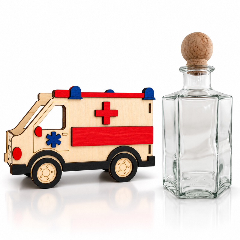 Karafka Ambulans z grawerem na butelce i 6 kieliszkami