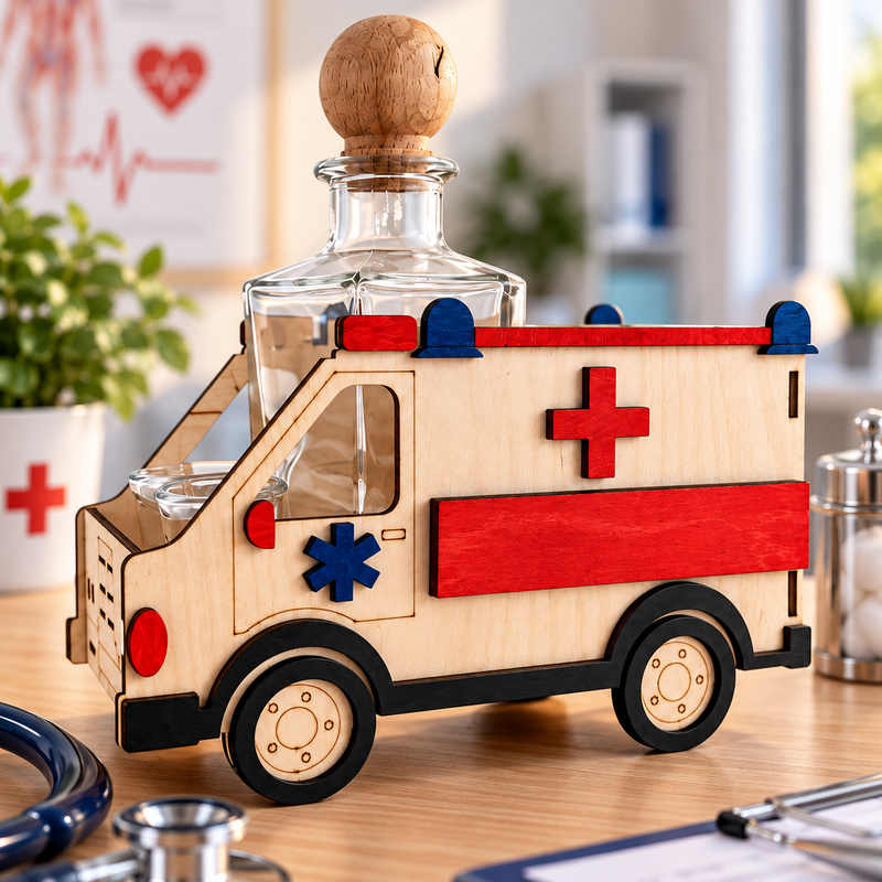 Karafka Ambulans z grawerem na butelce i 6 kieliszkami