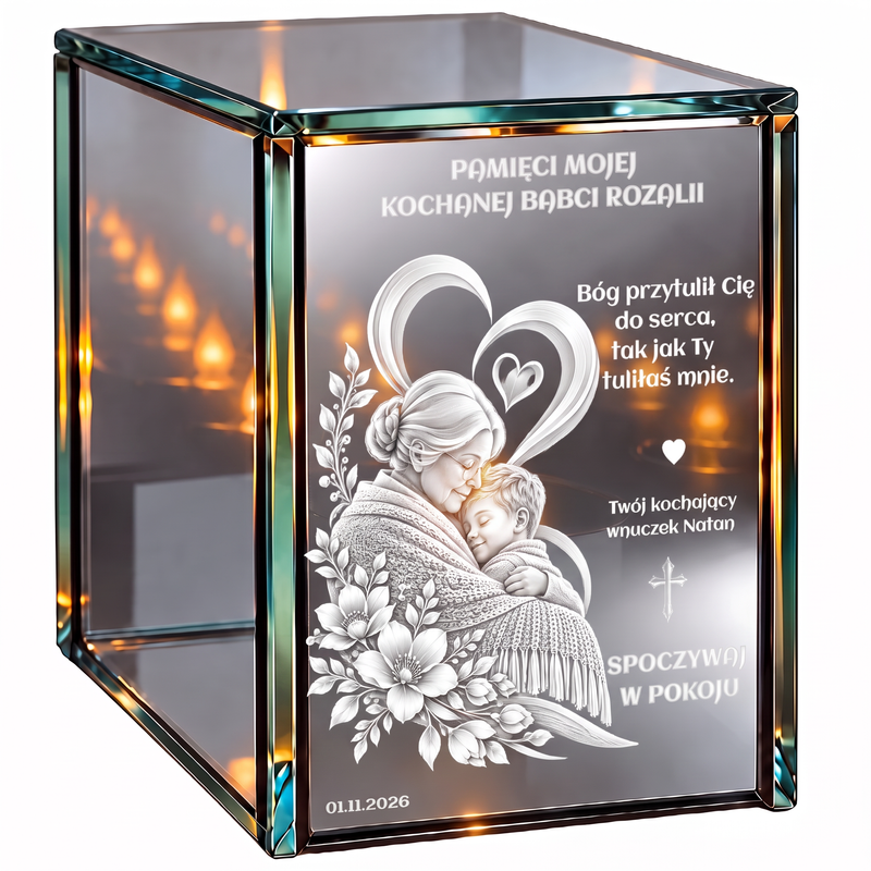 Personalizowany lampion lustrzany 3D LED dla Babci z grawerem – „Pamięci mojej kochanej Babci” od wnuka