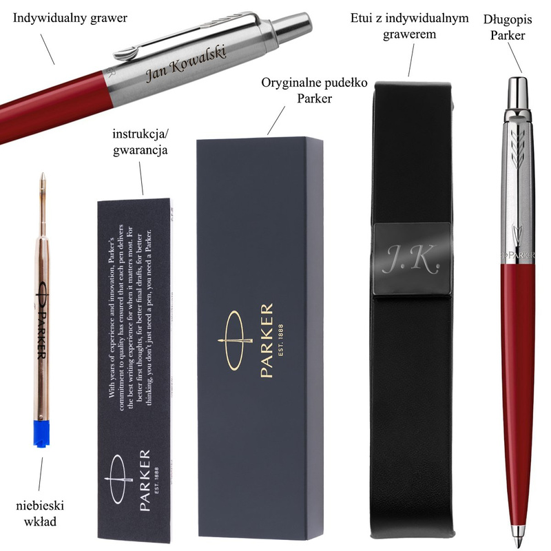 Długopis Parker Jotter Special czerwony z etui i grawerem