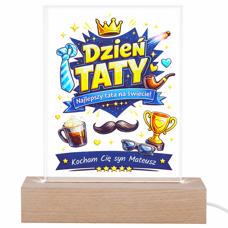 Podświetlana Ramka LED z Akrylu – Dzień Ojca z Personalizacją