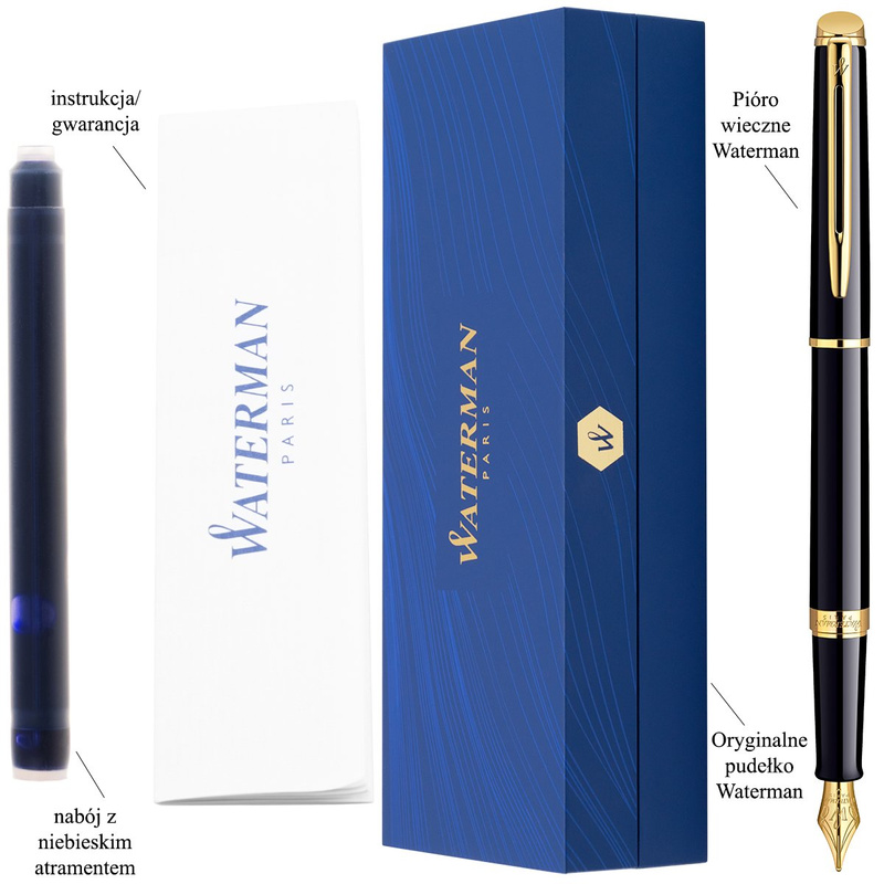 Pióro wieczne Waterman Hemisphere czarne GT, wykończenia 23K
