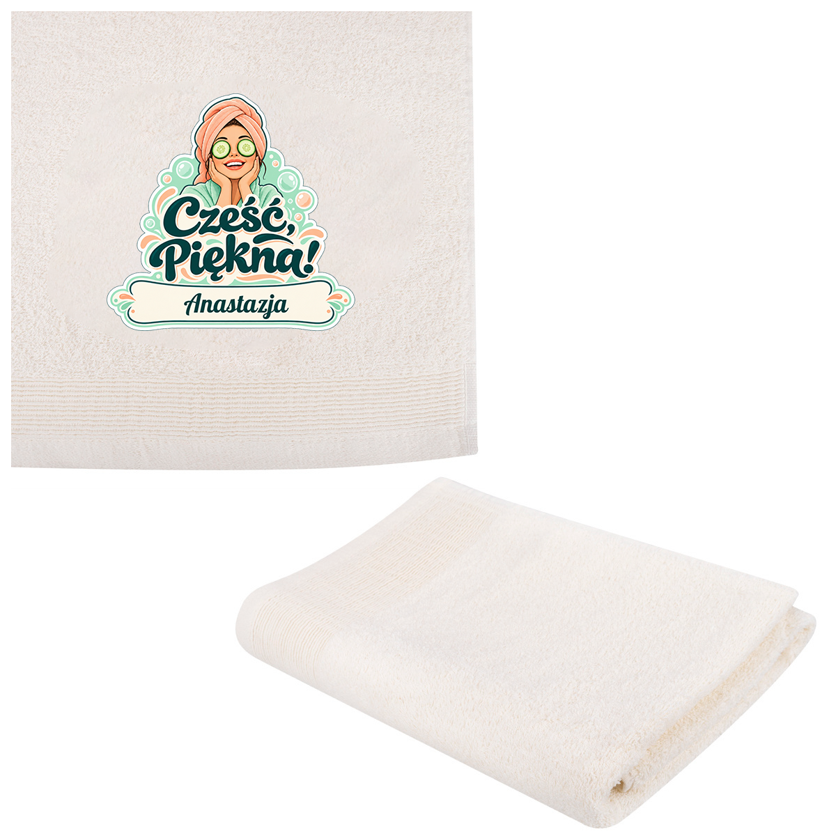 Ręcznik z personalizacją 50 × 90 cm – bawełniany, ecru, prezent na każdą okazję