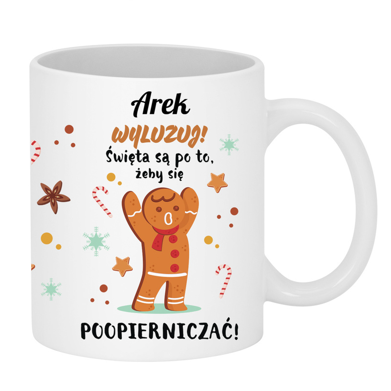 Świąteczny kubek z imieniem Święta są po to żeby się poopierniczać