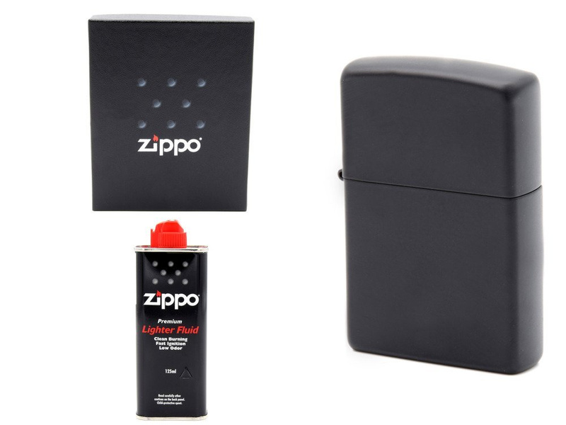 Zapalniczka Zippo 218 Black Matte z grawerem i benzyną w zestawie