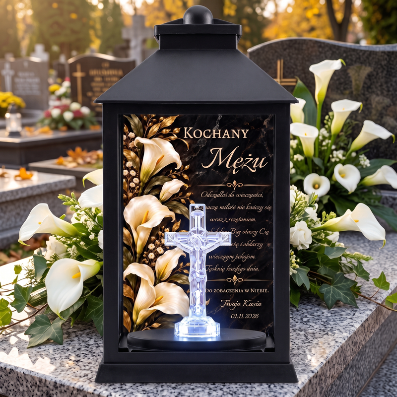 Znicz LED dla Dziadka – latarenka z krzyżem i personalizacją