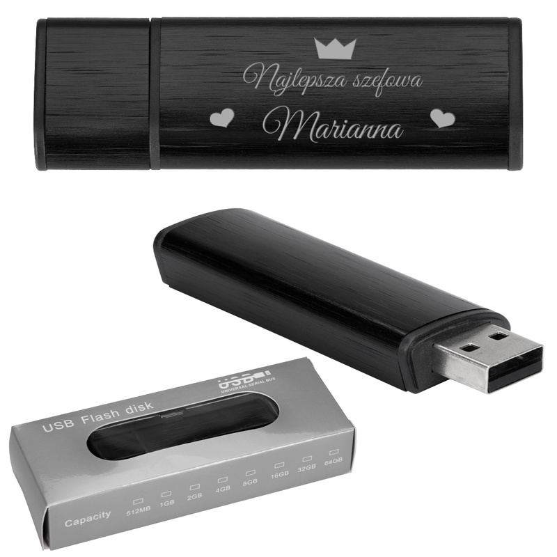 Pendrive czarno-czarny / Najlepsza szefowa / 32 GB Pamięć USB / Prezent dla szefa / upominek z Grawerem