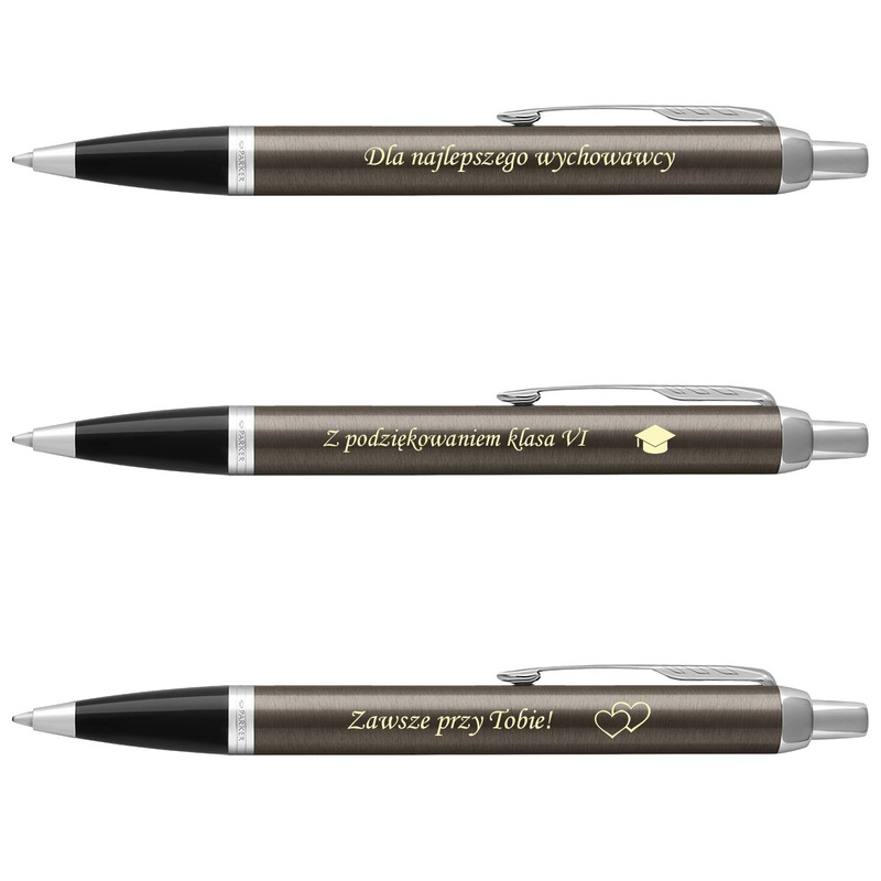 Parker IM Dark Espresso CT z grawerem na długopisie i etui