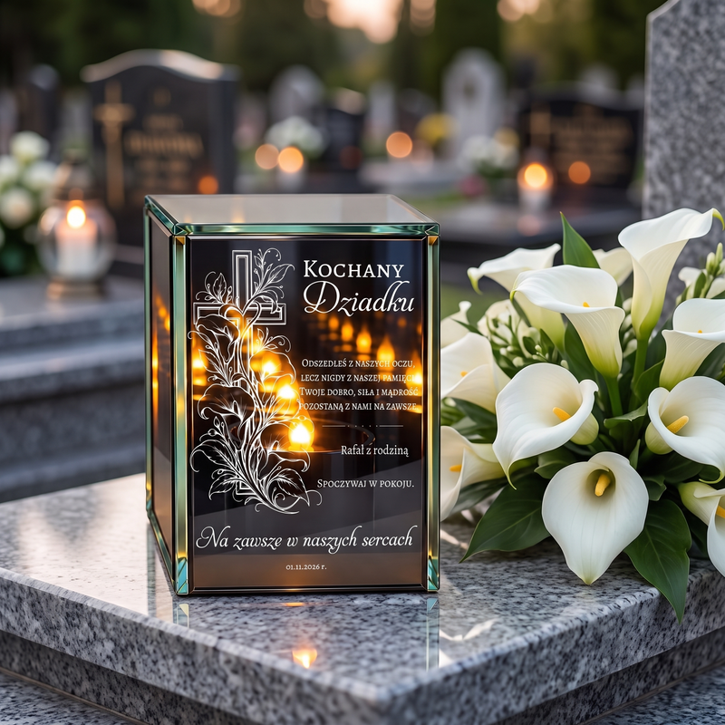 Personalizowany lampion lustrzany 3D LED dla Dziadka – pamiątka z dedykacją i efektem nieskończonego płomienia